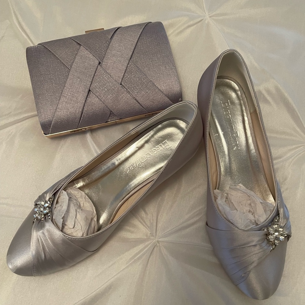 Silver shoes and matching purse